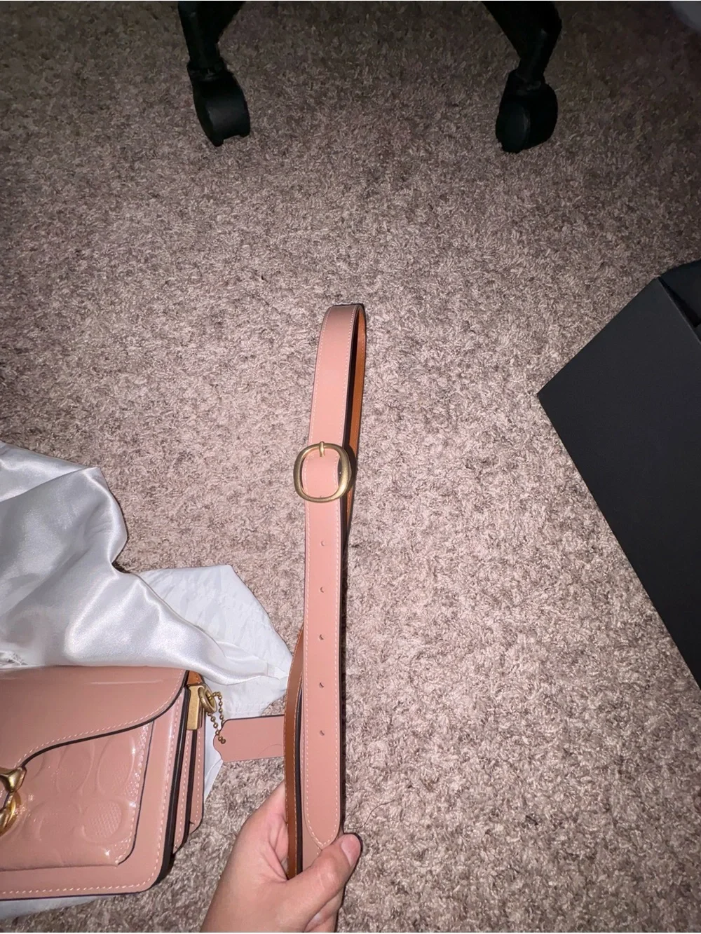 Coach Pink Patent Leather Signature C Buckle Crossbody